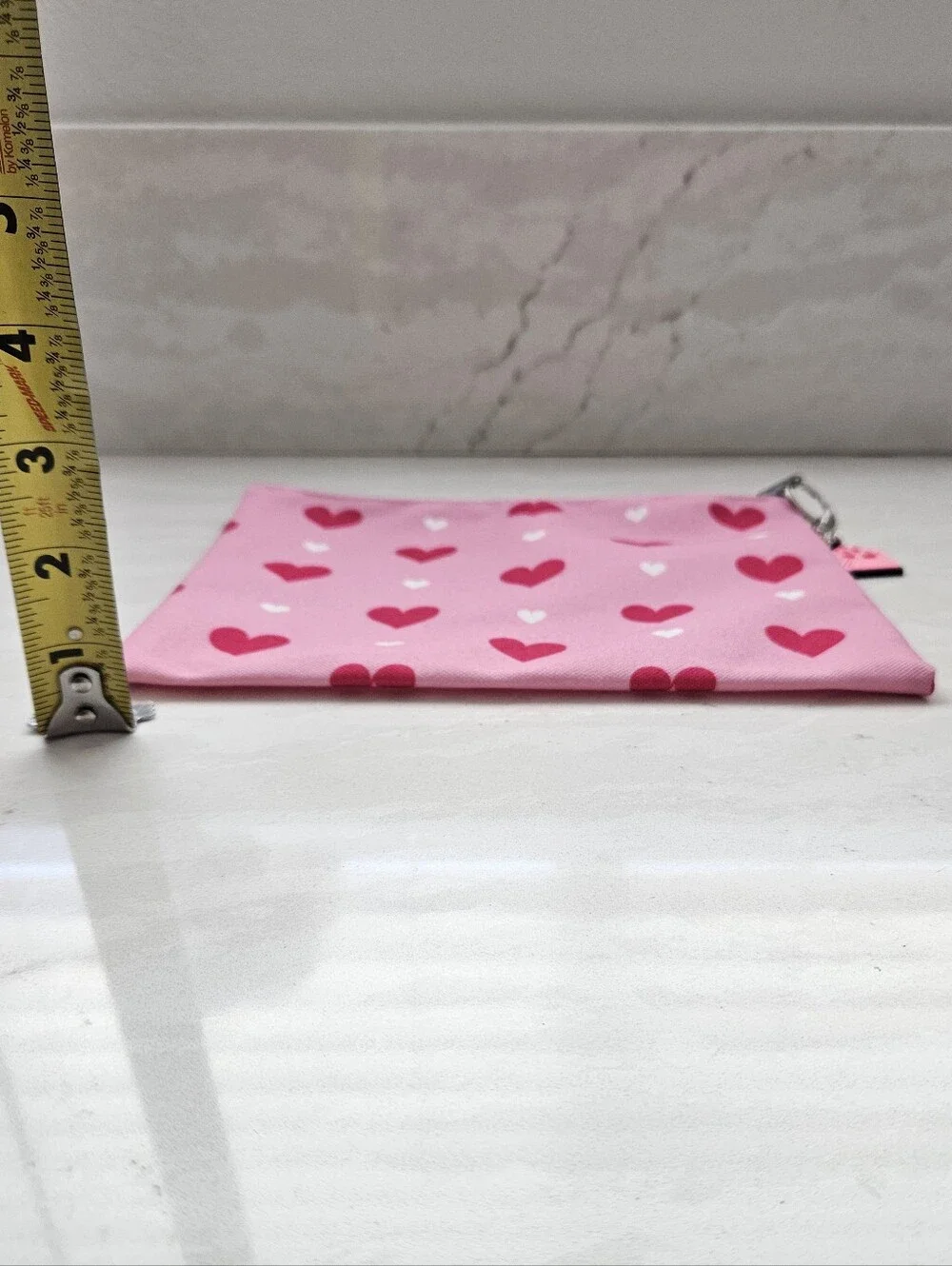 Pink Heart Print Cosmetic Pouch With Bag Charm